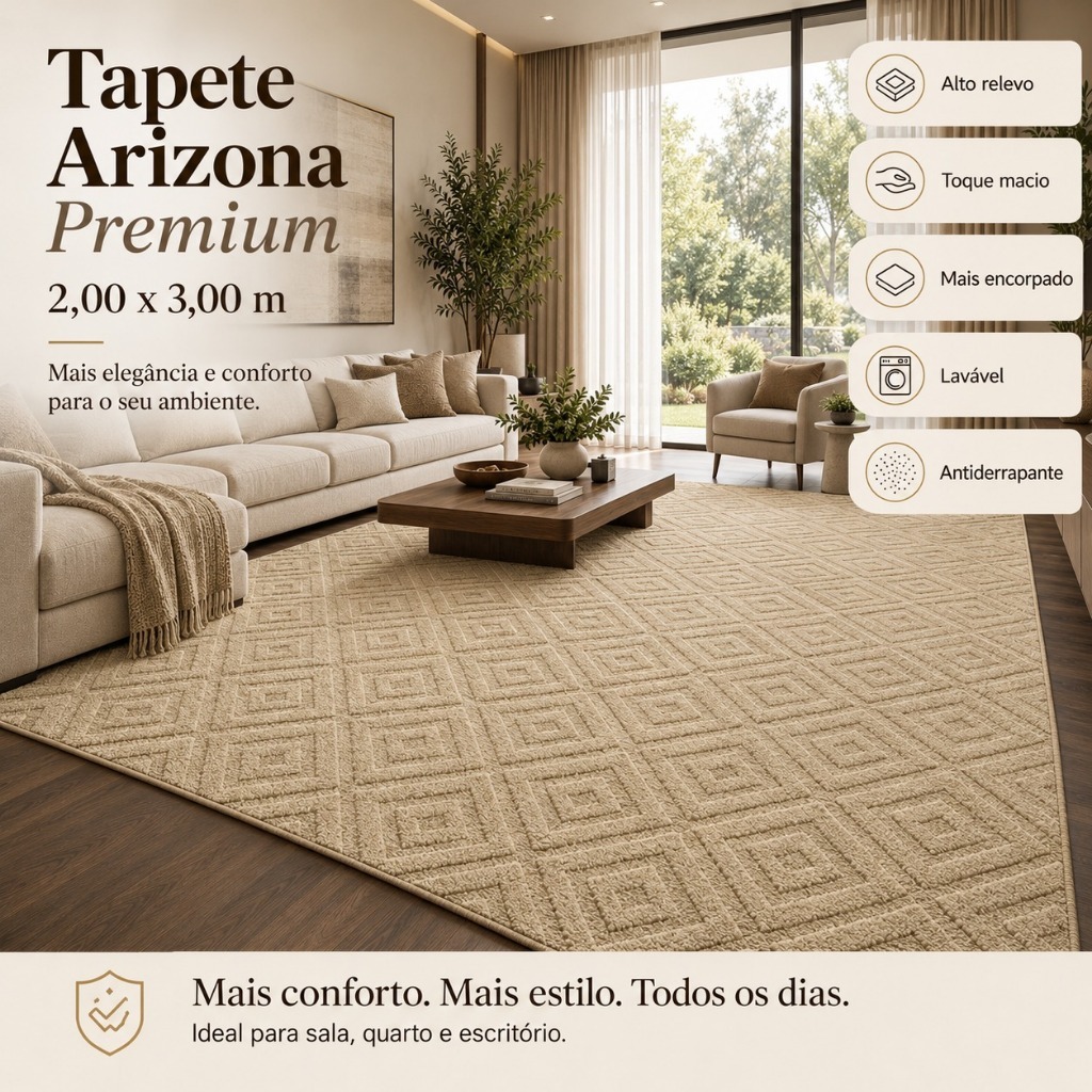 Tapete Grande 2,00x3,00m Geométrico Alto Relevo Premium Macio Antiderrapante Sala Quarto Escritório
