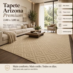 Tapete Grande 2,00x3,00m Geométrico Alto Relevo Premium Macio Antiderrapante Sala Quarto Escritório