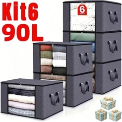 Kit 1 to 6 Pieces Large Laundry Box with Lid / Dustproof, Moisture and Insect Proof / for Kitchen Closet