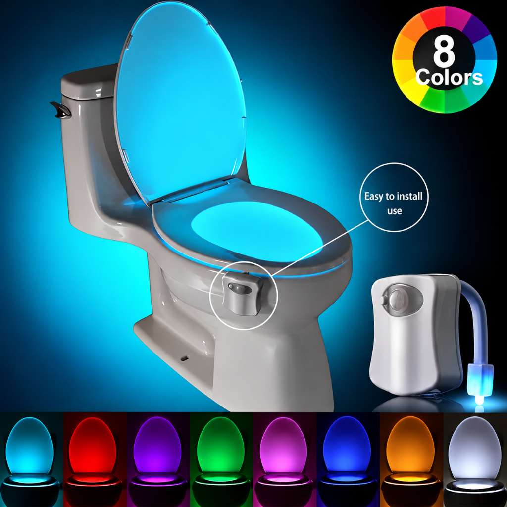 Luz Noturna LED para Vaso Sanitário com Sensor de Movimento 8 Cores a Pilhas para Banheiro
