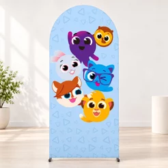 Painel Romano Bolofofos 2x1m Decoração Festa Infantil C/Elástico Sublimado Em Tecido - Licenciado