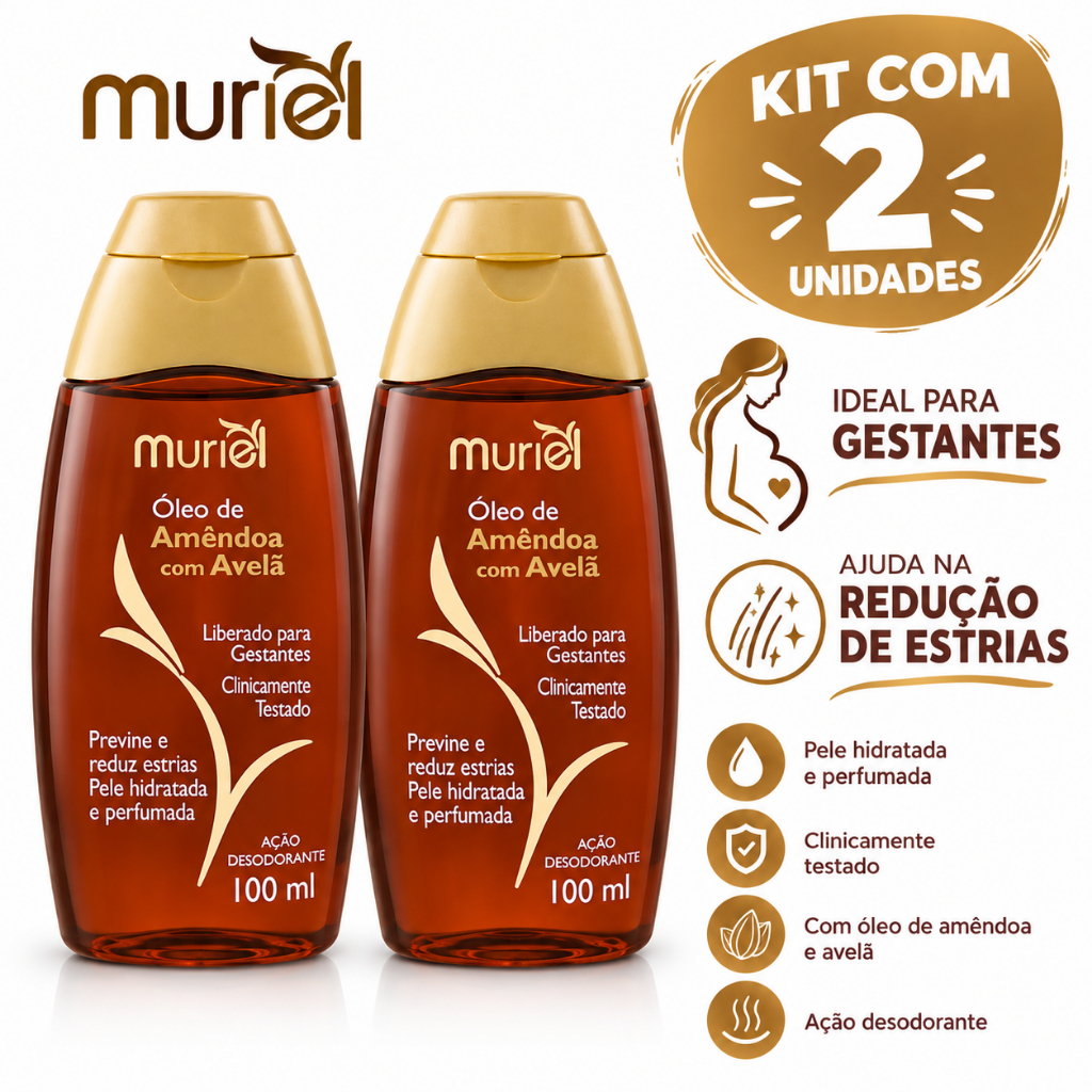 KIT COM 2 ÓLEOS CORPORAIS AMÊNDOAS COM AVELÃ 100ML MURIEL