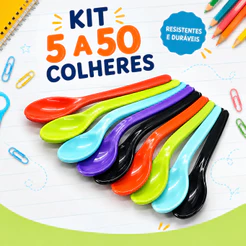 Kit 5 a 50 Colher Plástico Reutilizável Escolar Resistente Festa Sobremesa Merenda Infantil