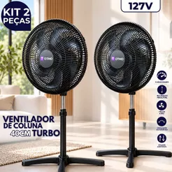 Kit 2 Ventiladores Coluna 127V Turbo 40cm 6 Pás 3 Velocidades Portátil Inclinável 126W OTMO