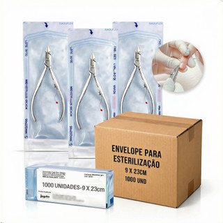 Envelope esterilização autoclave 9x23cm c/1000 un autosselante manicure alicate cutícula kit