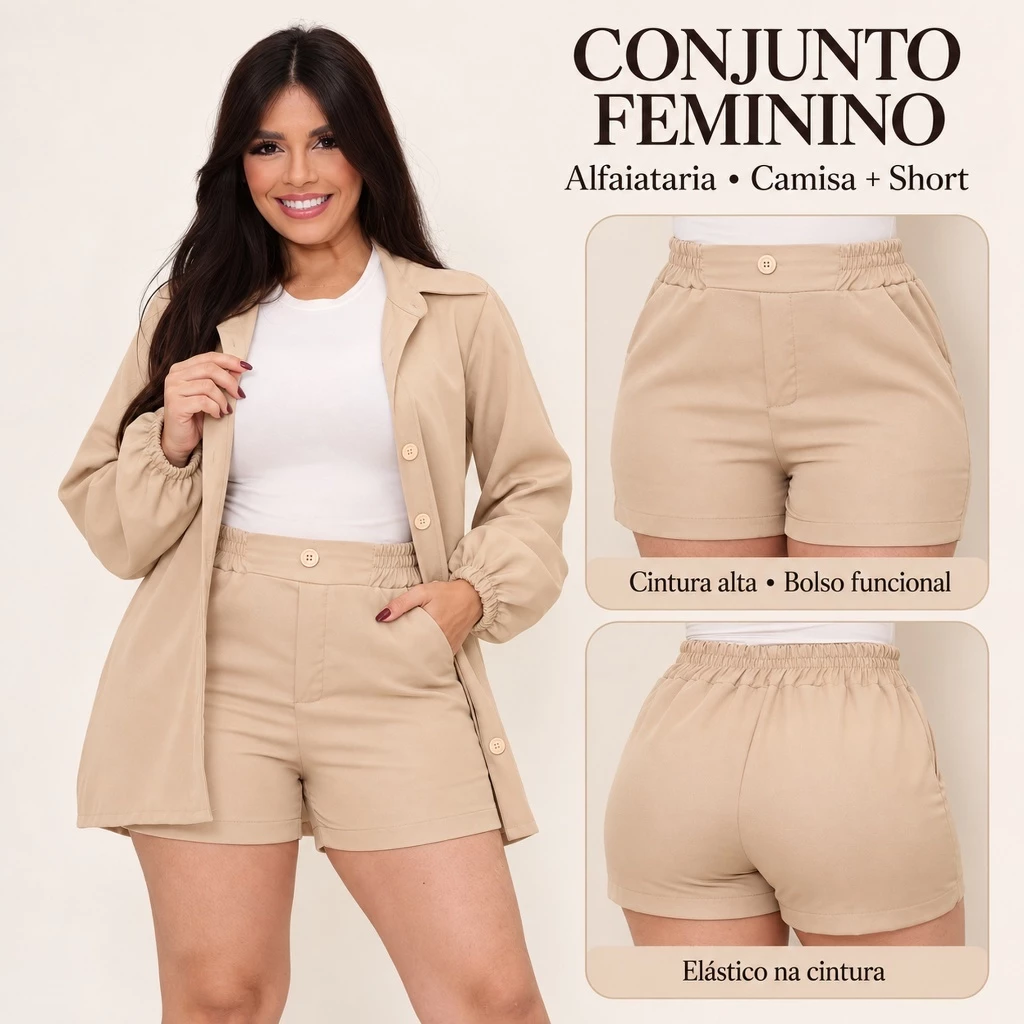 Cojunto de Alfateria  camisa short com botões e bolso social — imagem 1