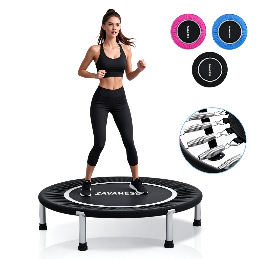 Professional Jump Trampoline With Cover Skirt Diameter 1 M 200kg Gym Elastic Fitness Residential Black with Reinforcemen