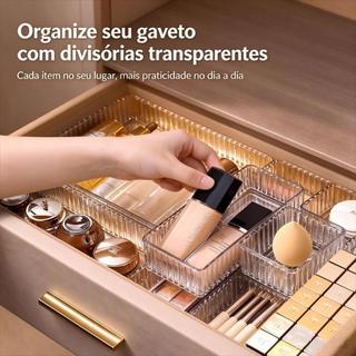 Caixa Organizadora Transparente Listrada Empilhável Multiuso para Maquiagem, Geladeira e Armário Plástico Resistente