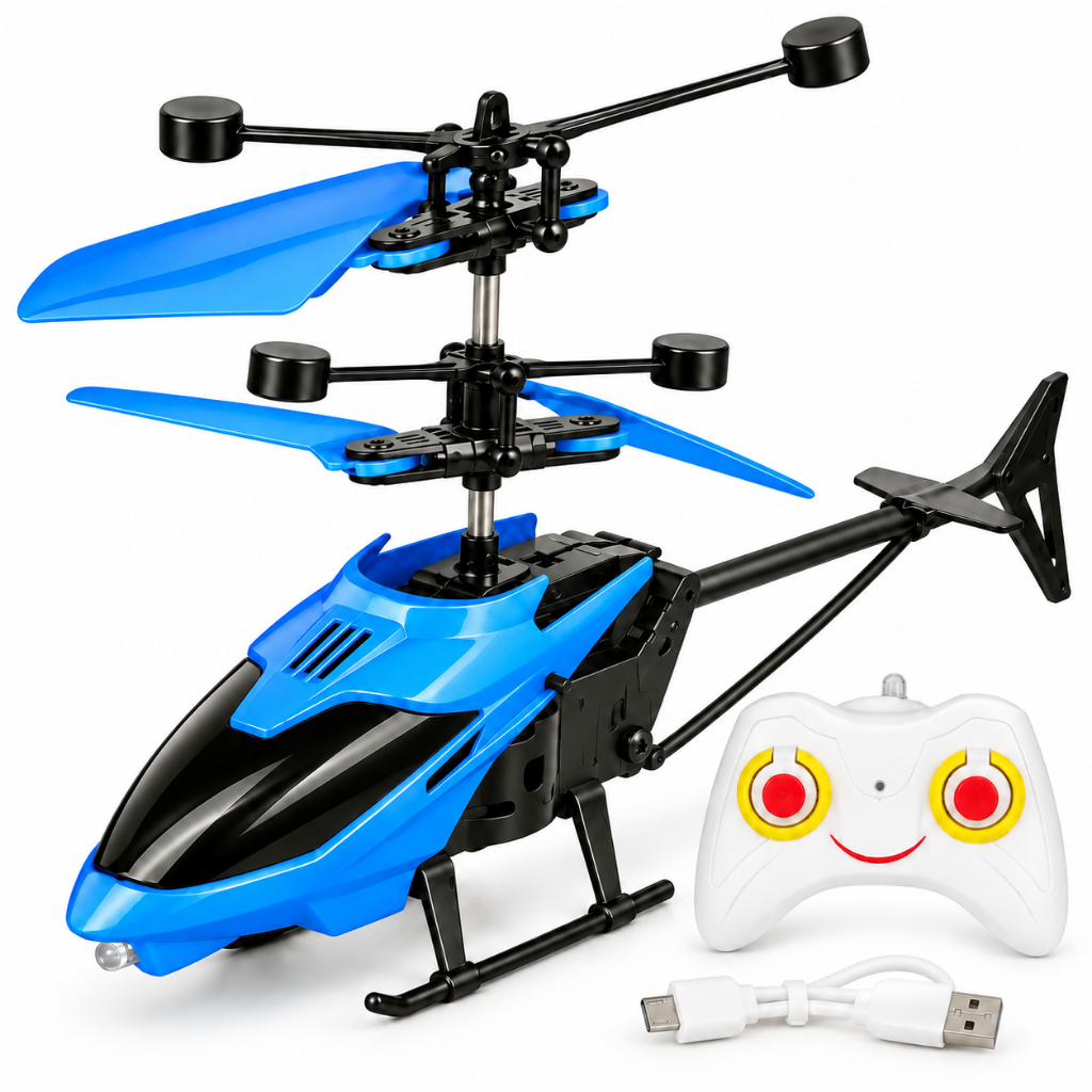 Mini Helicóptero Voador com Controle Remoto Sensor de Proximidade Recarregável USB Infantil Cores Sortidas para Crianças