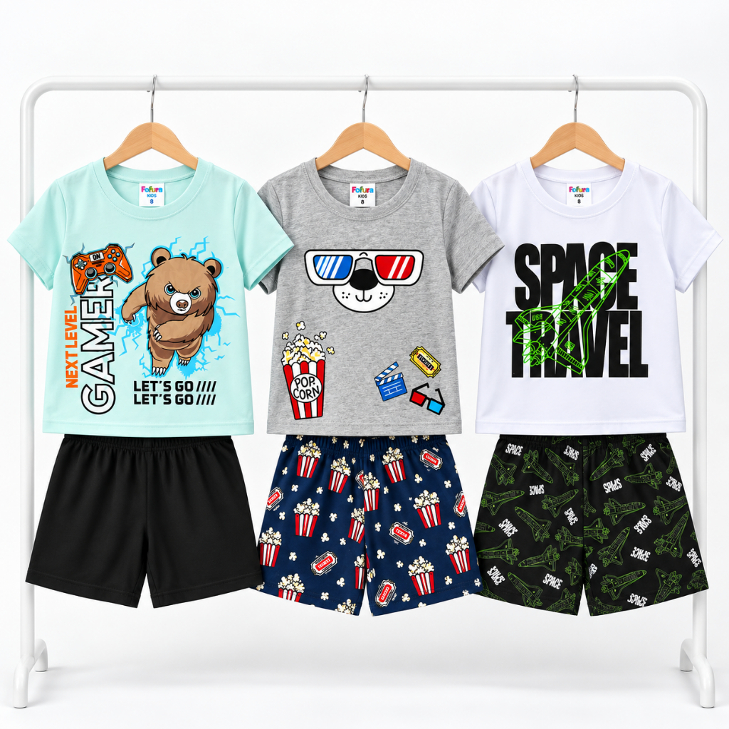 Kit 1 ou 3 Pijama Infantil Menino Verão Calor Estampas Sortidas Camisa Fresquinha + Bermuda 1 a 14 Anos