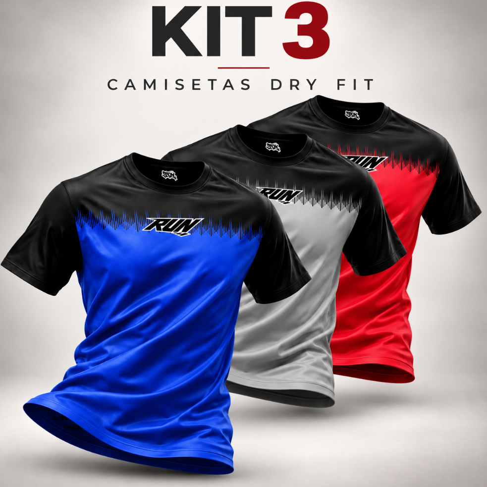 Kit 3 Camisetas Dry Fit Masculina Crossfit Treino Academia Musculação Calistenia Esportiva Resistente