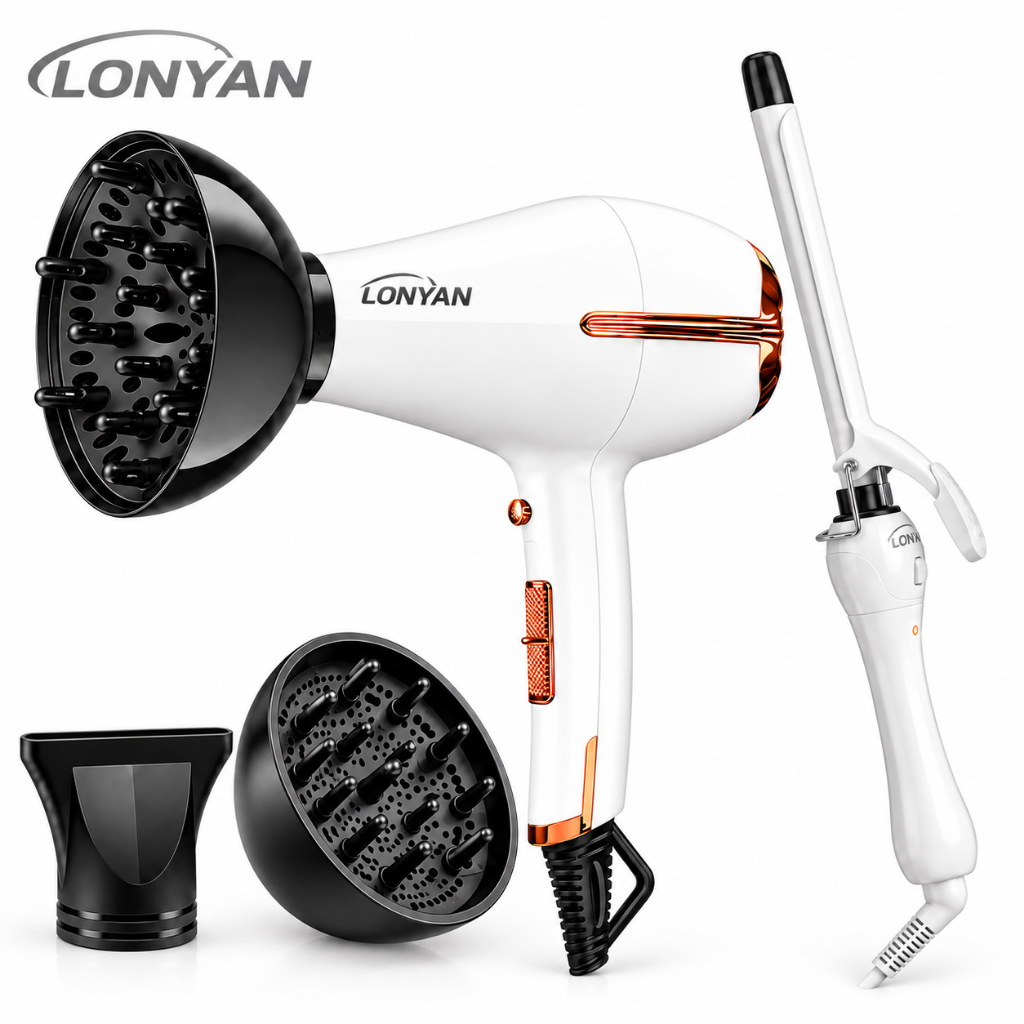 Secador de Cabelo Secador com Difusor Profissional LONYAN 2500W 127V 220V Íons kit Babyliss 9mm Bivolt Graus Cerâmica