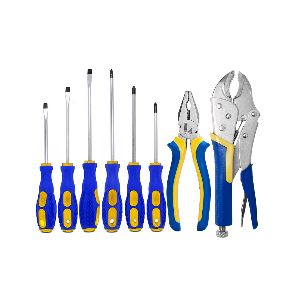 Kit Jogo Chave Fenda Phillips 6 Peças Alicate Universal 8" Alicate de Pressão 10" Ferramenta Manual