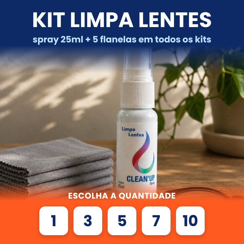 Kit Limpa Lentes Óculos 25ml + 5 Flanelas Microfibra 1 3 5 7 10 Unidades Spray Limpa Tela Celular Notebook