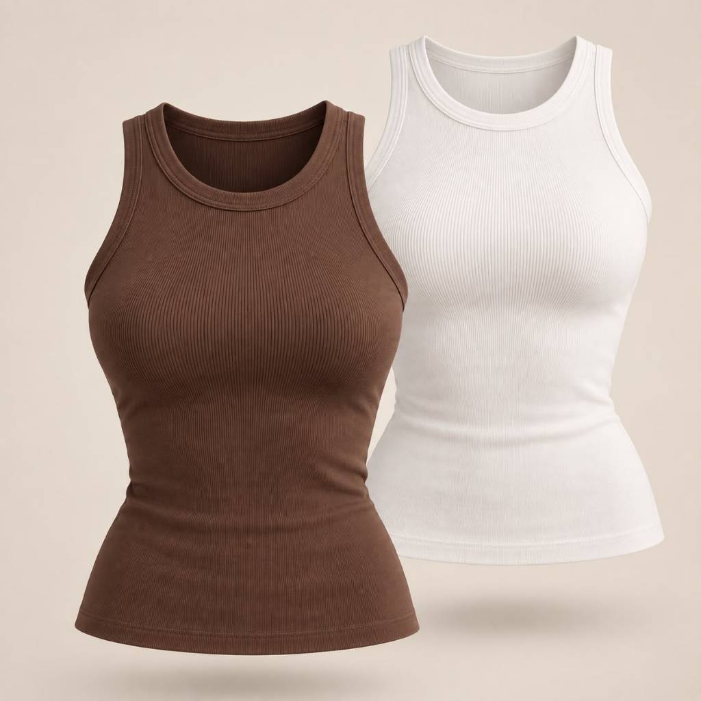Kit 2 Blusas Femininas Cavada Regata Canelado Premium Versátil Moda em Tecido Suave e Confortável