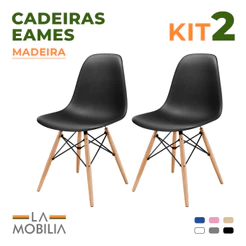 Kit 2 Cadeiras Charles Eames DSW Pés de Madeira Escritório e Escrivaninha