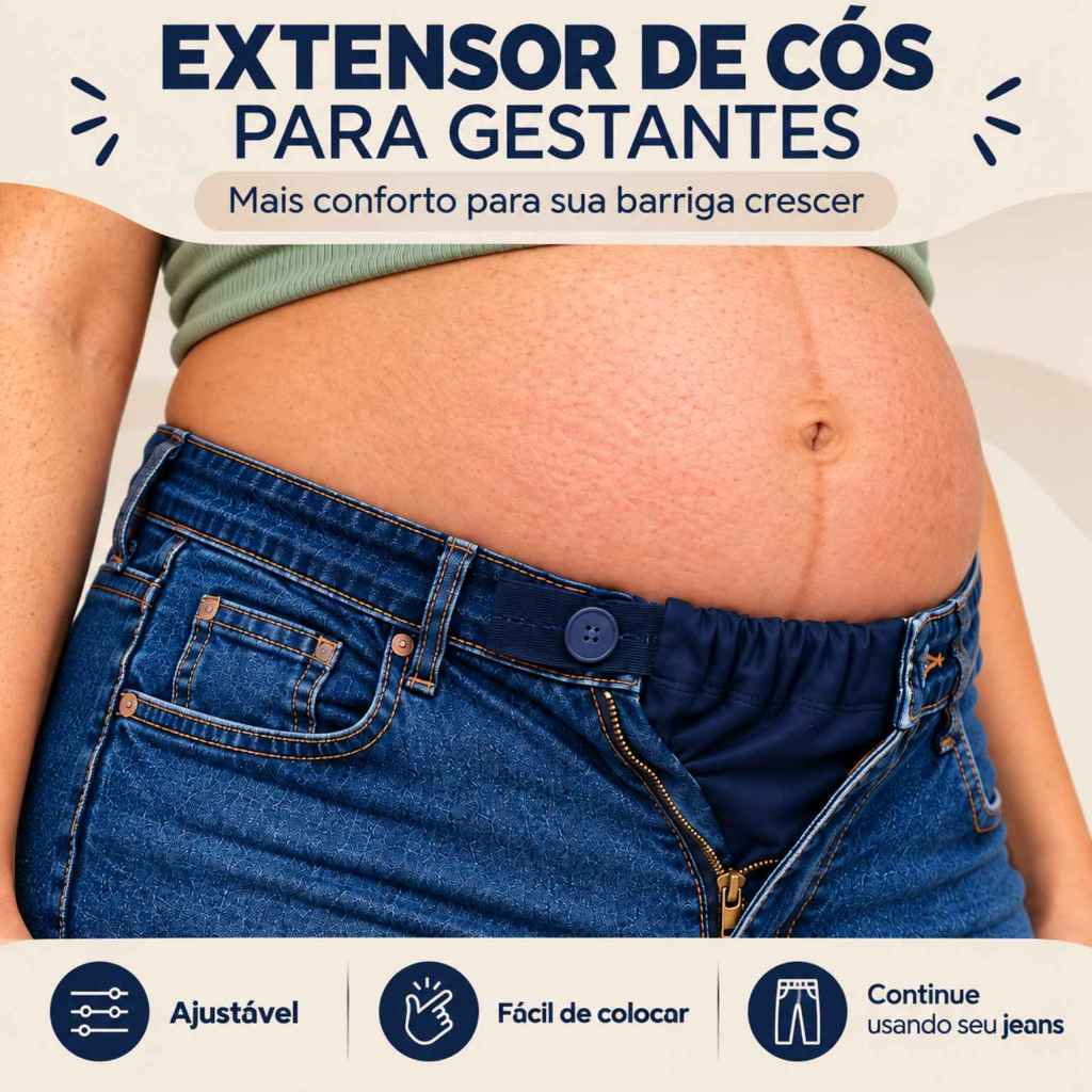 Extensor de Calça Jeans para Grávida com Elástico, Adaptador de Roupa para Gestante 3102A