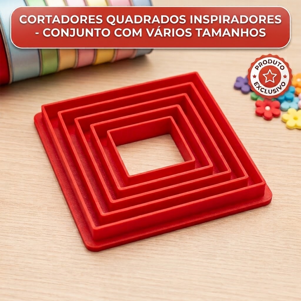 Kit Cortadores Quadrados Biscuit Cerâmica Argila Confeitaria Pasta Americana Biscoito Massa Molde Geométrico Monand