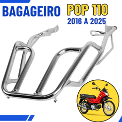 Bagageiro Honda Pop 110 2015 a 2025 Cromado Reforçado Aço Tubular Suporte Baú