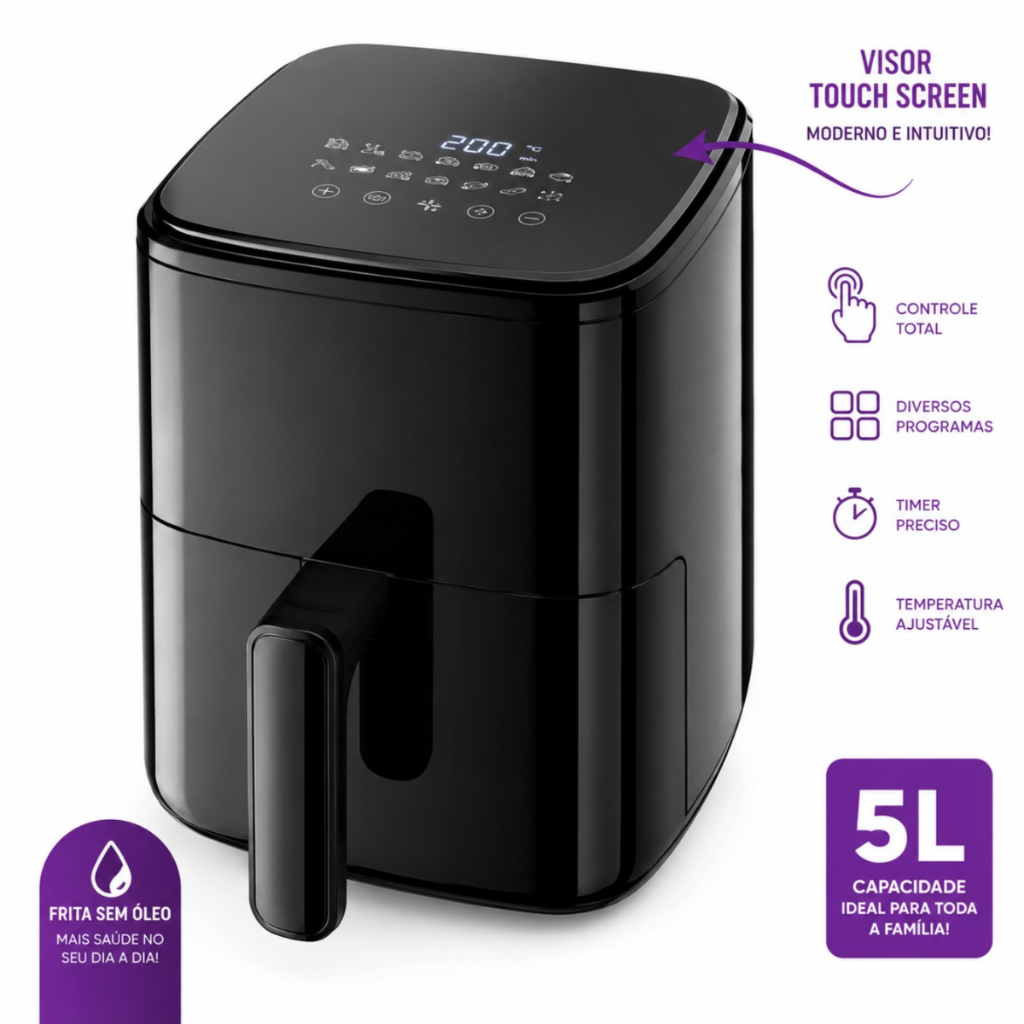 Fritadeira Eletrica Air fryer Digital 5 Litros Sem Oleo 220V