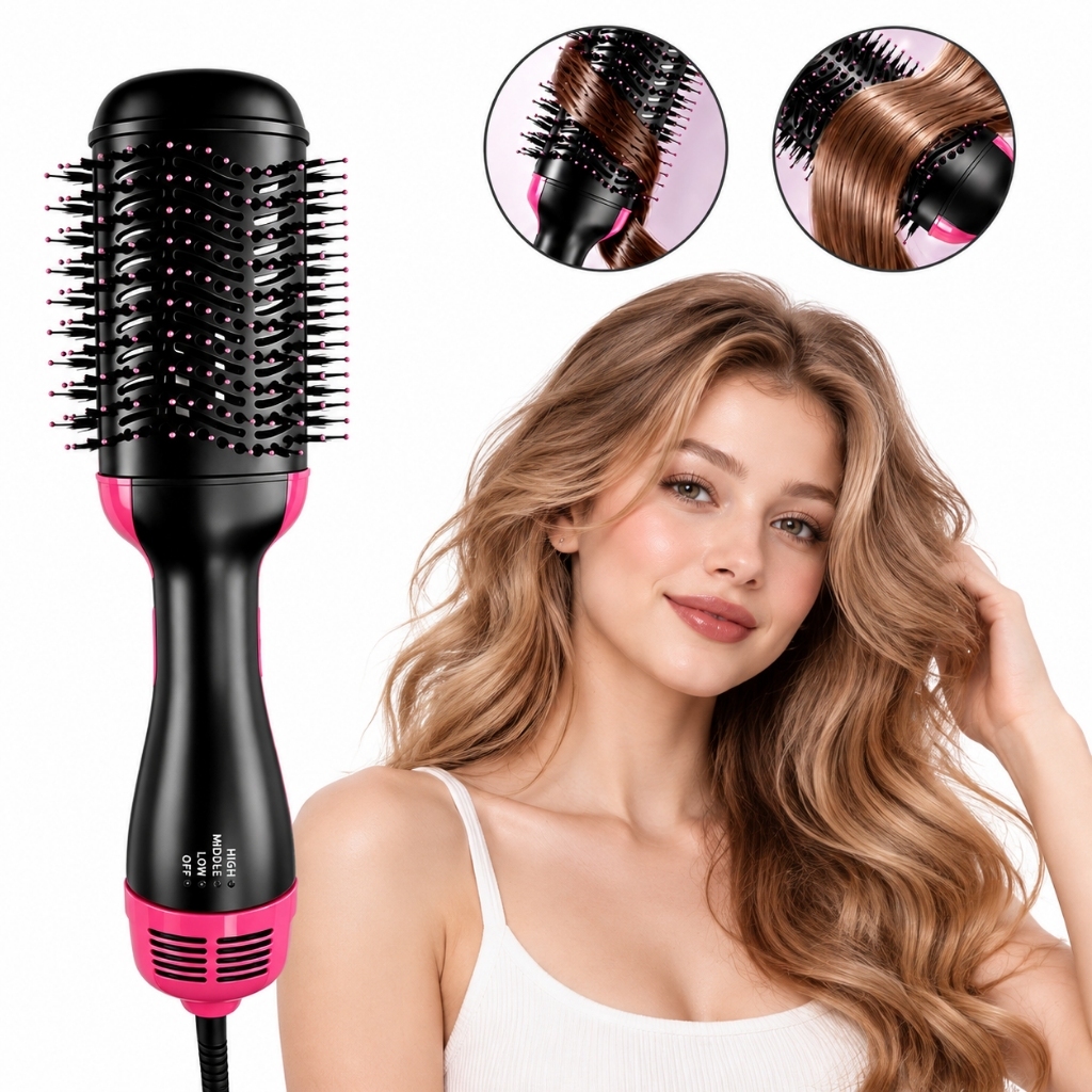 Escova Secadora Alisador Eletrica QuenteCabelo Com 3 Em1,Portátil para Uso Doméstico,protege el cabello