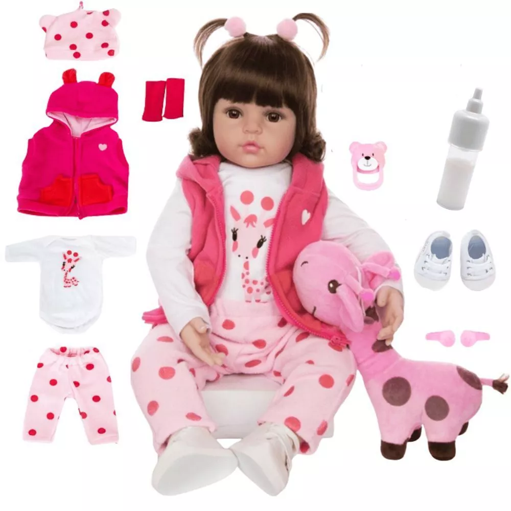 Boneca Reborn Bebê Girafinha Luxo Original Realista de Silicone Menina Pode Dar Banho Envio Imediato