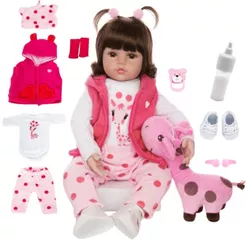 Boneca Reborn Bebê Girafinha Luxo Original Realista de Silicone Menina Pode Dar Banho Envio Imediato