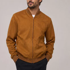 Jaqueta Bomber Suede Masculina Com Zíper Frontal E Bolso