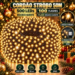 Strobo Pisca Pisca Cordão Natal 500 Leds 50m Prova D'Água Bivolt 100 Flash Decoração Enfeite Natal LuvinCo