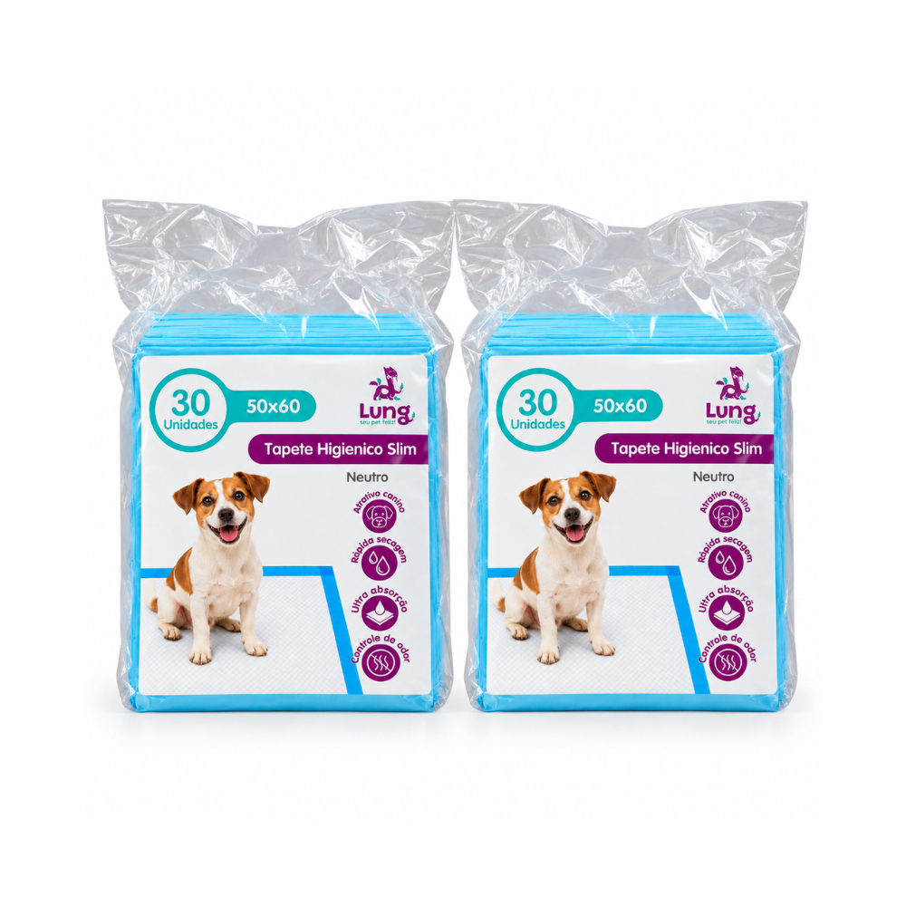 Kit 2 Tapete Higienico Slim 50x60 60un p/ Cachorro Cães Pet Borda Colante Barreira Seca Rápido