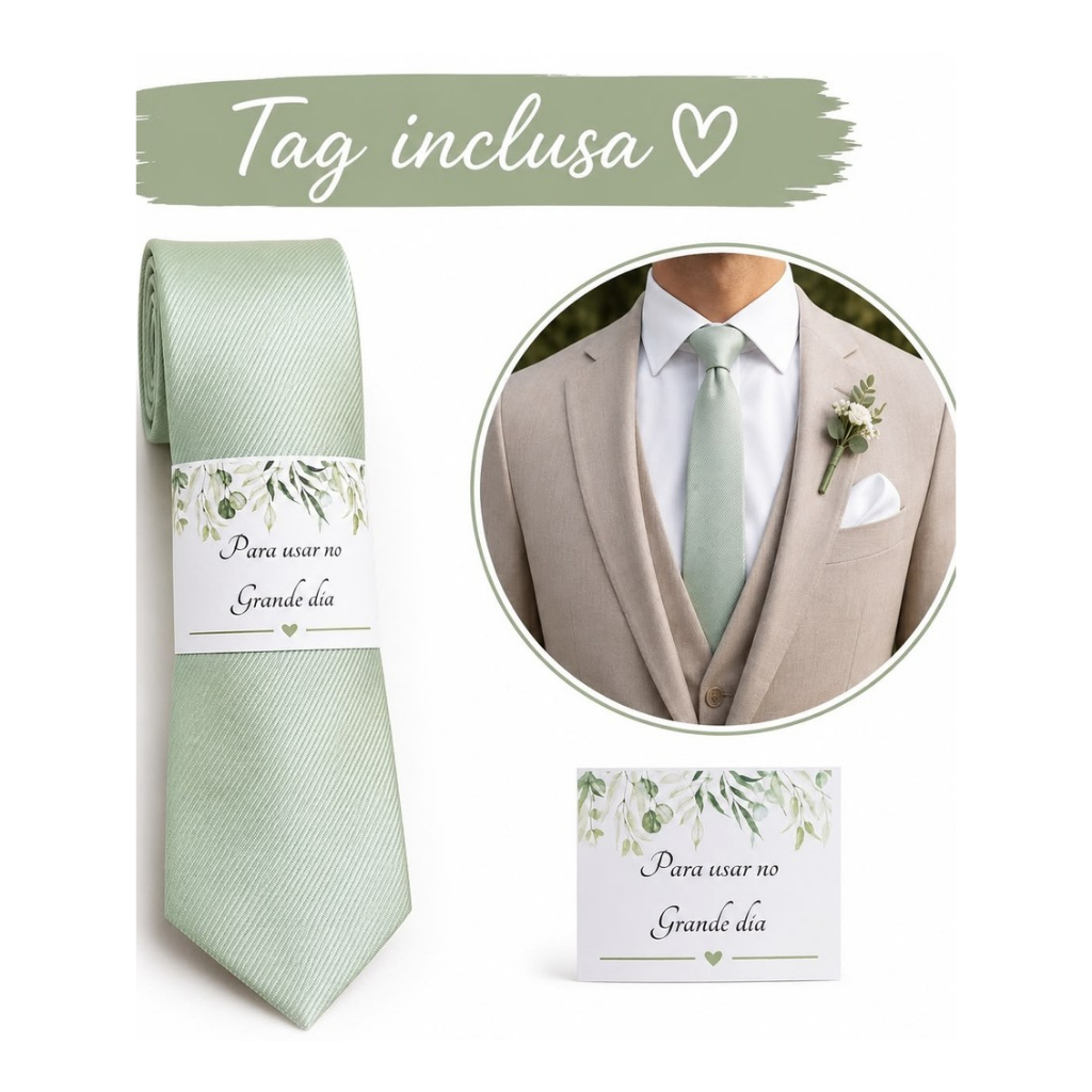Kit 1 a 4 Gravatas Verde Sálvia para Padrinhos Casamento