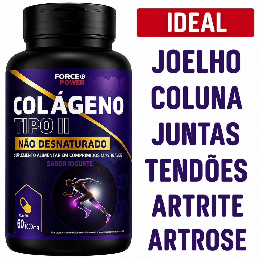 COLÁGENO TIPO 2 ORIGINAL PURO Não Desnaturado 60 Comprimidos Mastigáveis - POTE PARA 30 DIAS USO
