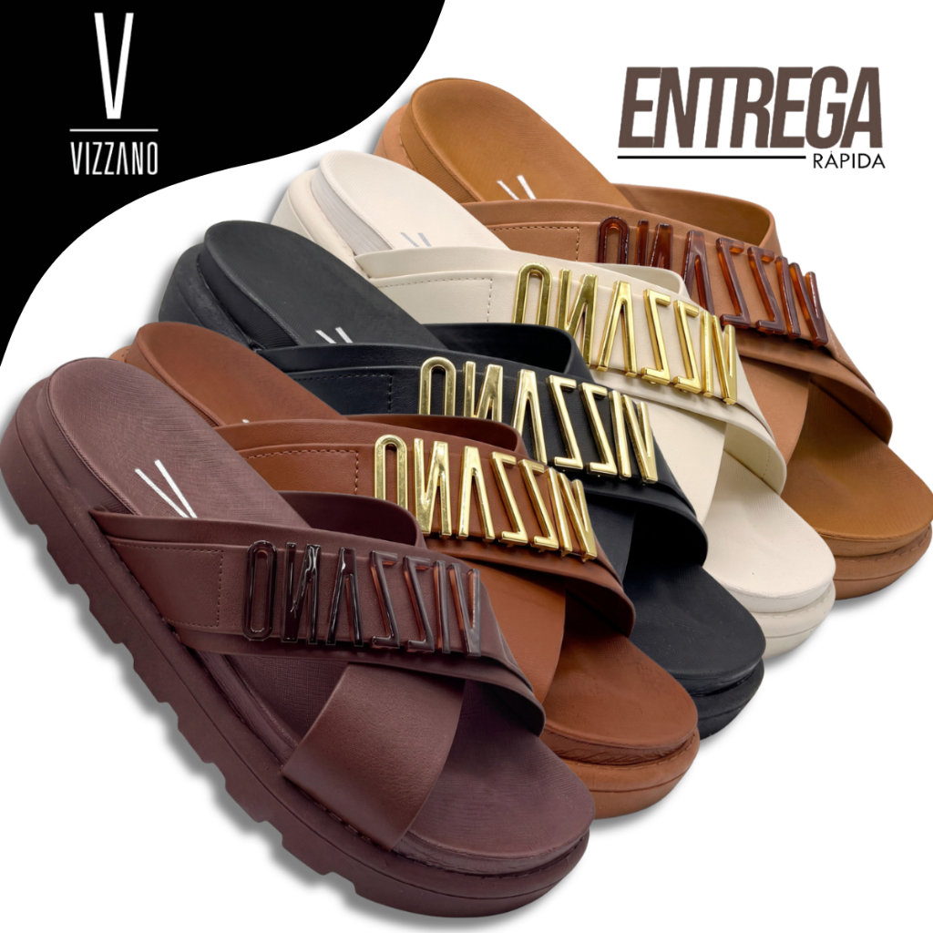 Sandália Papete Feminina Vizzano Flatform Tira Em X Confortável Chinelo Slide Blogueira Casual