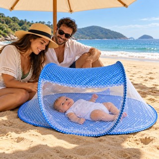 Mosquiteiro para Bebê Dobrável Portátil com Zíper Tenda Infantil Compacta Ventilada para Casa Praia e Viagem