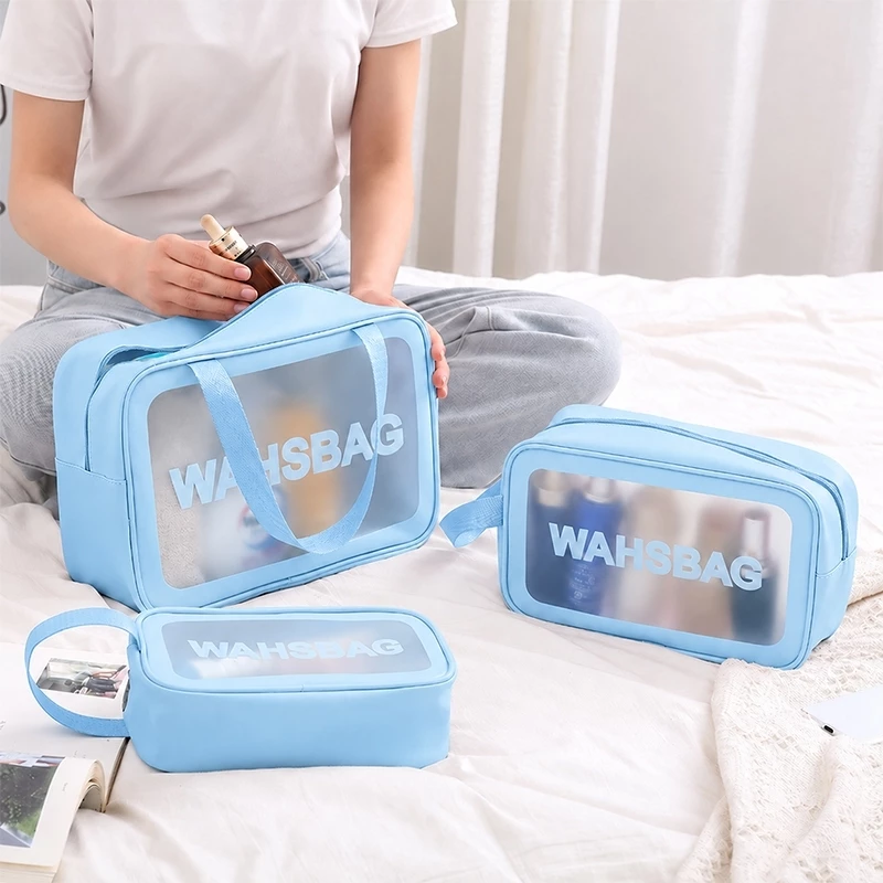 KIT 3 Necessaire Bolsa Portátil Transparente Para Viagem Cosméticos Produtos De Higiene Pessoal-Q3