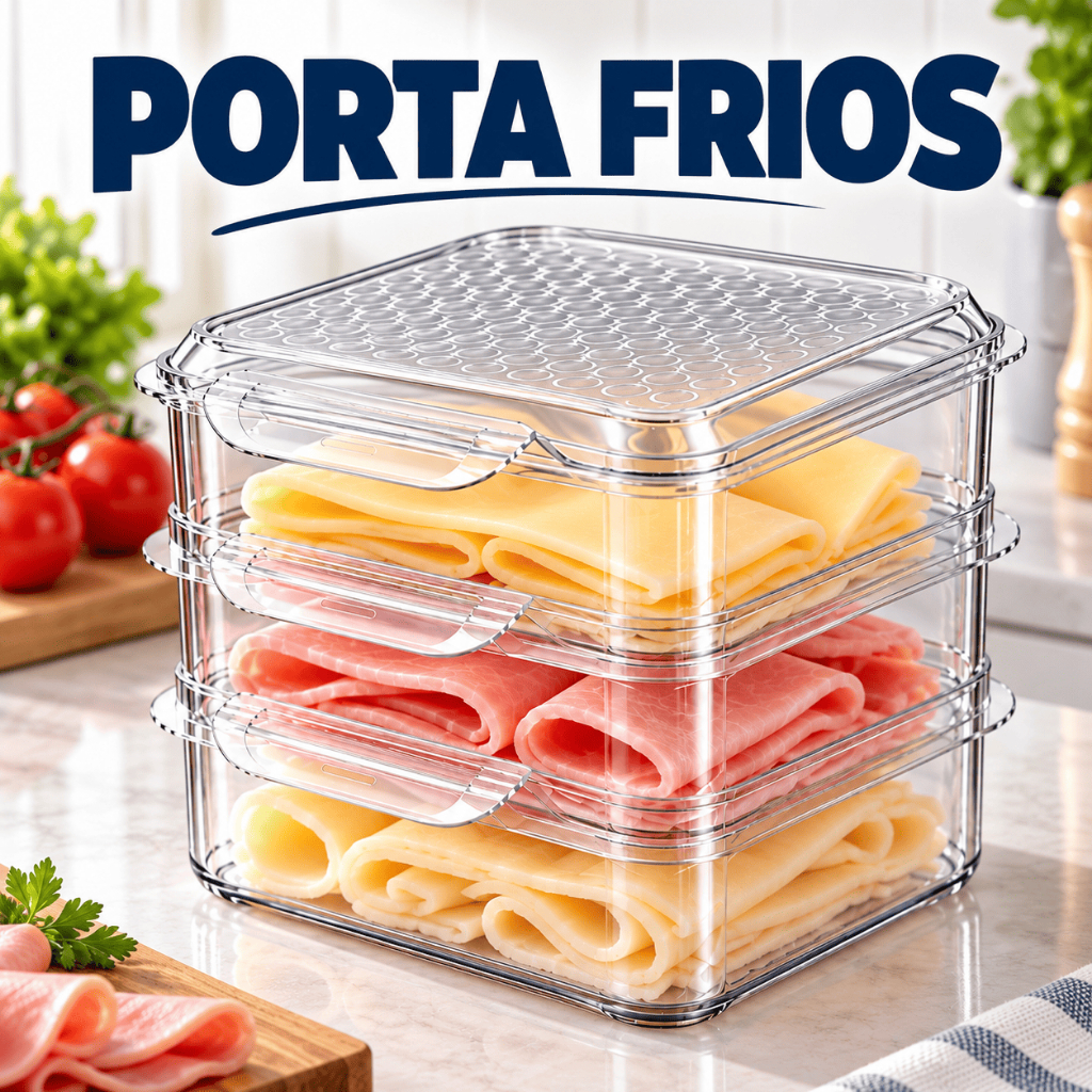 Porta Frios com Tampa Hermética Organizador de Presunto e Queijo para Geladeira Transparente