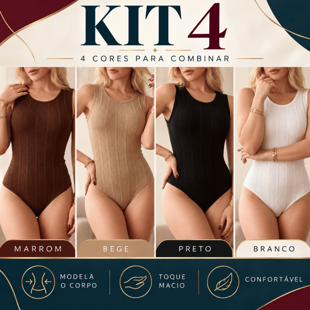 Kit 4 Bodies Feminino Tecido Rugan Canelado Básico Moda Casual Confortável Modelagem Versátil para Diversas Ocasiões