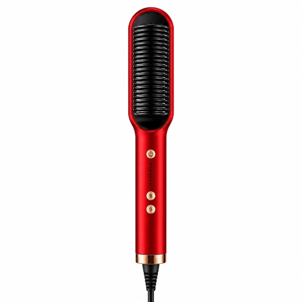 Escova Alisadora Bivolt 5 em 1 - Alisa, Hidrata, Modela, Alinha e Anti-Frizz - Vermelha