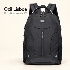 Mochila Ozil Executiva Notebook 17 Polegadas 27L Preta Reforçada Alça Cabo de Aço Trabalho