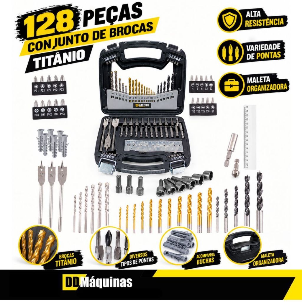 Jogo de brocas em titânio 128 peças - Fasterr