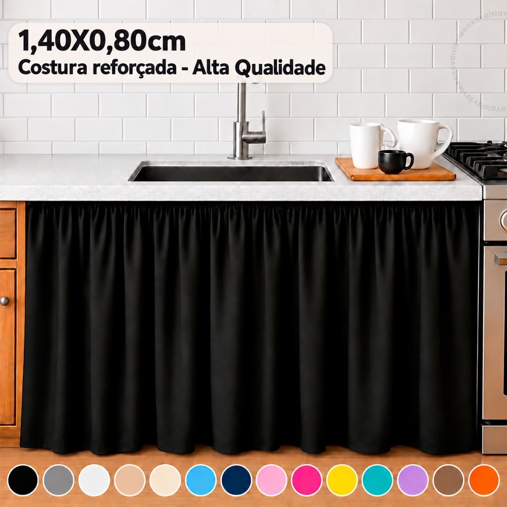 Cortina Pia Cozinha Elegance Balcão Tanque 1,40 Metros Por 80 Cm De Altura Oxford Cores Exclusivas