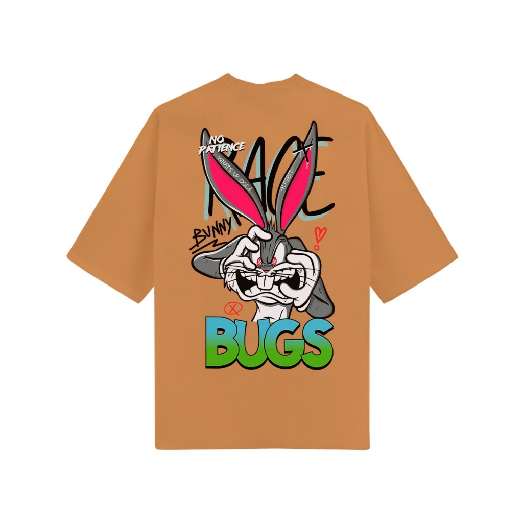 Camiseta Oversized Unissex Estampa Bugs Bunny Algodão Premium Blusa Algodão Streetwear Moda Urbana Caimento Largo