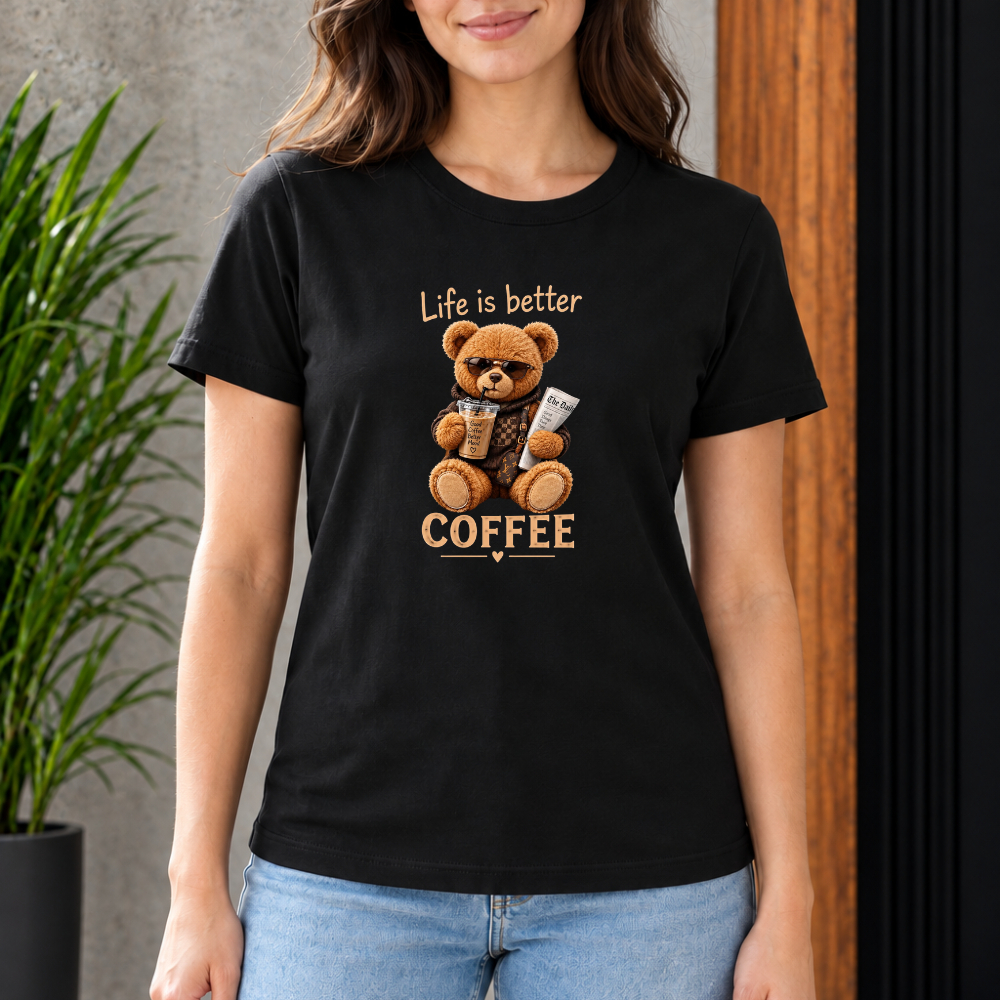 Camiseta Estampada Urso T-Shirt Feminina Estilosa Personalizada 100% Algodão Atacado Promoção Envio Imediato