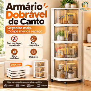 Armário Organizador de Canto 4/5 Andares Dobrável Multiuso com Rodinhas para Cozinha e Lavanderia