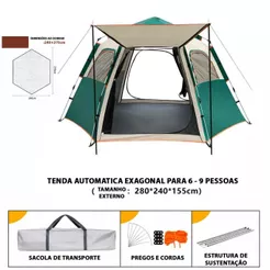 Barraca Tenda de Camping Automática Portatil Bege Grande Impermeável Acampamento de 6-8 Pessoas