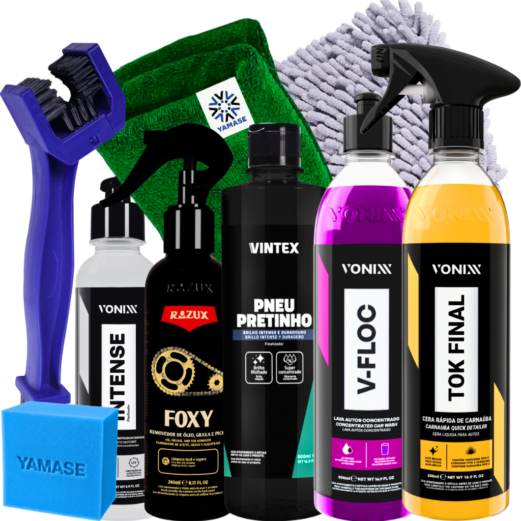 Kit Limpeza de Carro Vonixx: V-Floc, Tok Final, Pneu Pretinho + Brindes