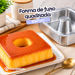 Forma Quadrada Com Furo Pudim 20x7 cm Bolo Torta Suiça Alumínio