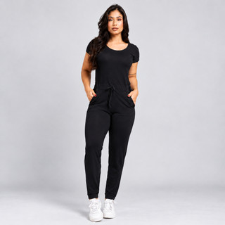 Macacão Feminino Longo Manga Curta Com Bolsos Laterais Capri Casual Confortável Não Marca