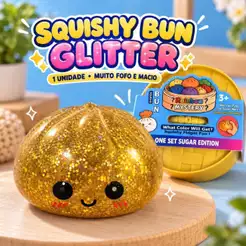 Squishy Dumpling Bolinho Surpresa Glitter Dourado Raro Squish Bun Pãozinho Kawaii Brinquedo Kids