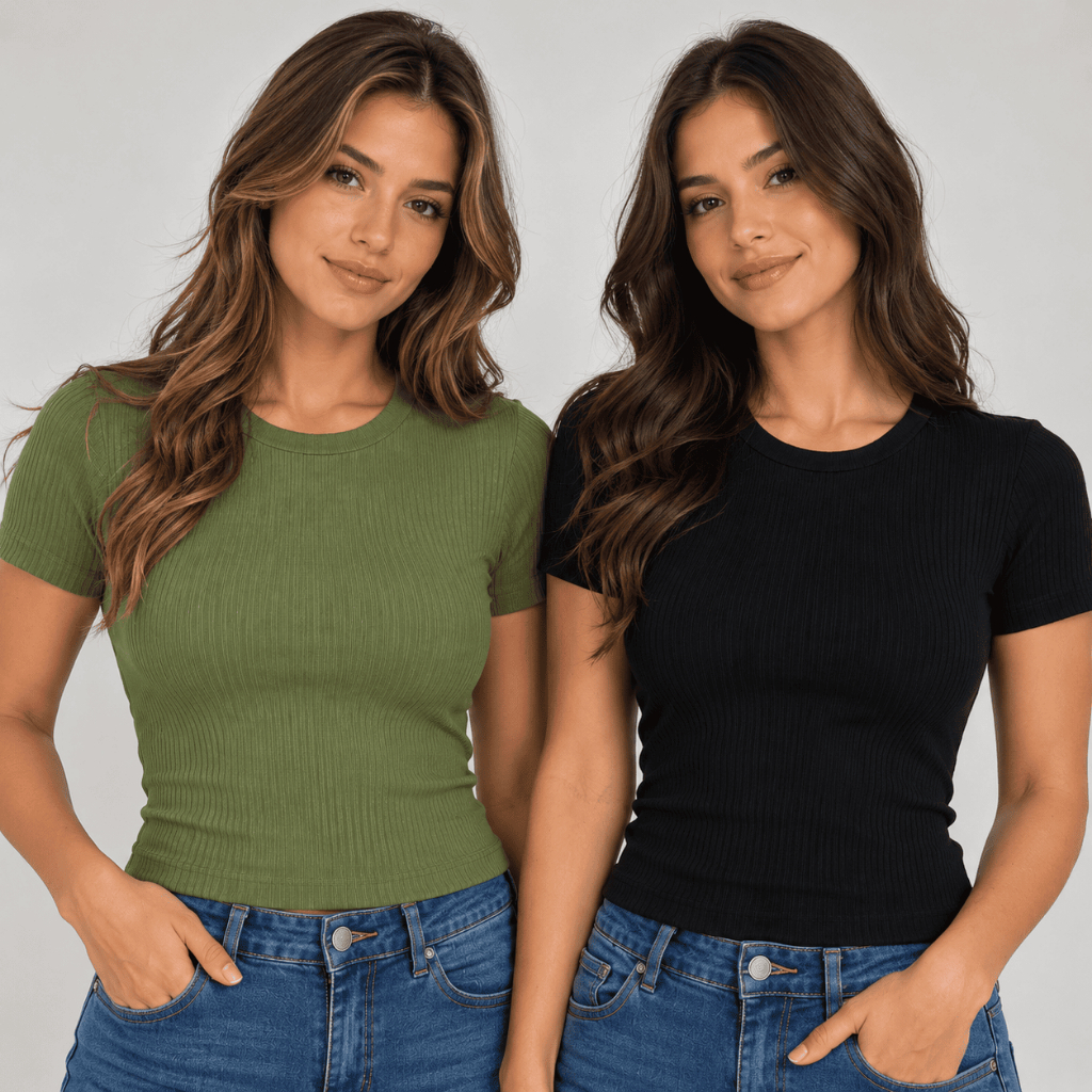 Kit 2 Blusa Canelada Feminina Gola Redonda Basica Confortável Estilosa Versatil Dia a Dia ENVIO IMEDIATO!!